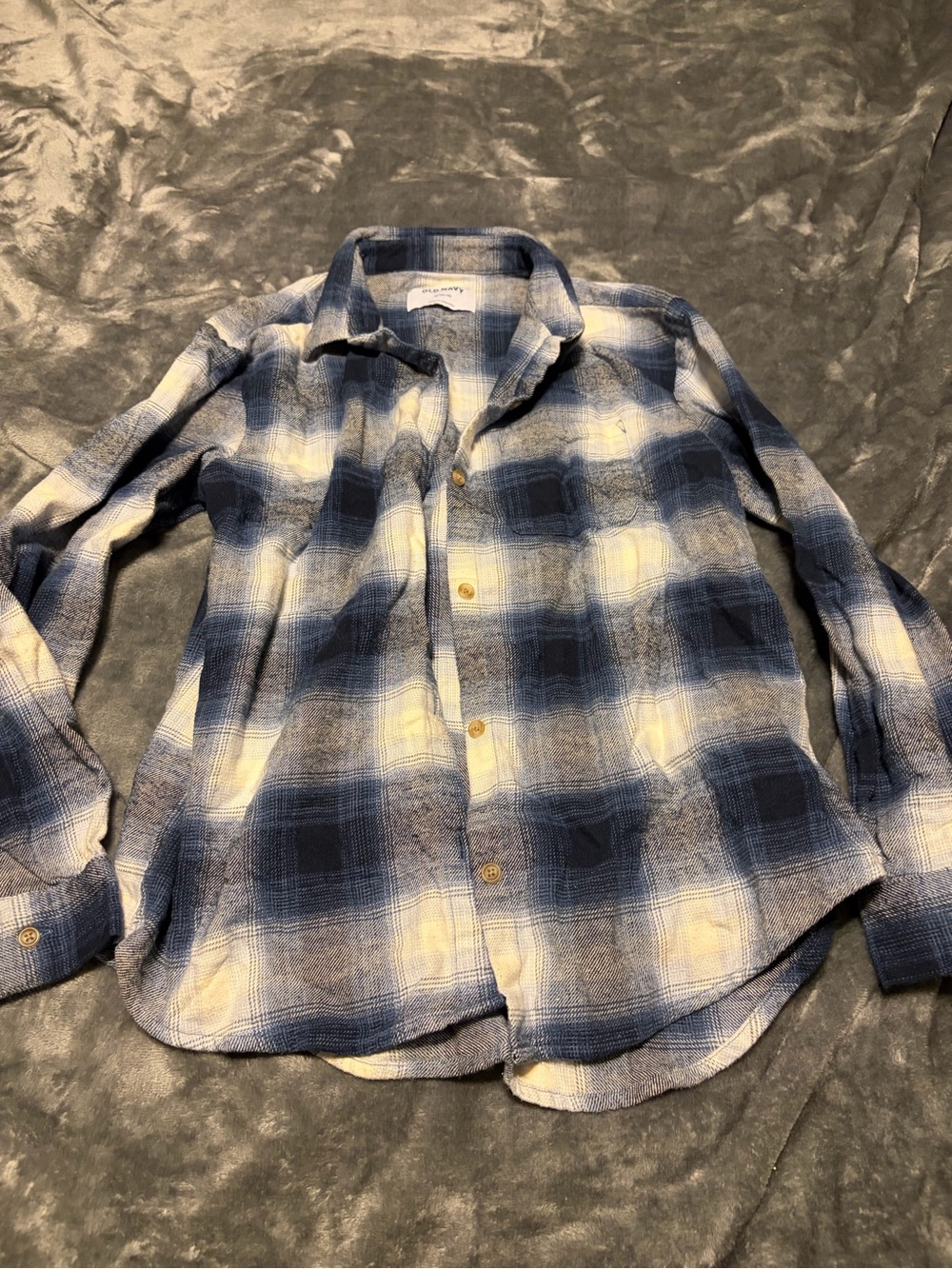 Girls Old Navy Blue White Plaid Button-Down Shirt